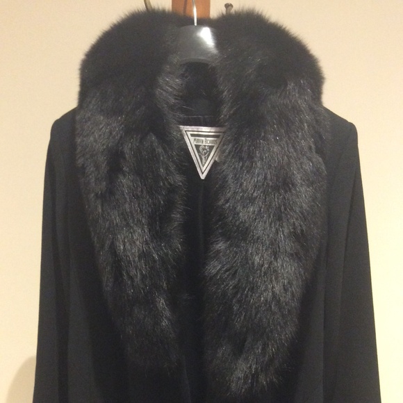 Gorgeous European Marvin Richards Black Fox fur wool long coat size 8 - Picture 3 of 6